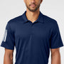 Adidas Mens Floating 3 Stripes UPF 50+ Short Sleeve Polo Shirt - Team Navy Blue/White - NEW
