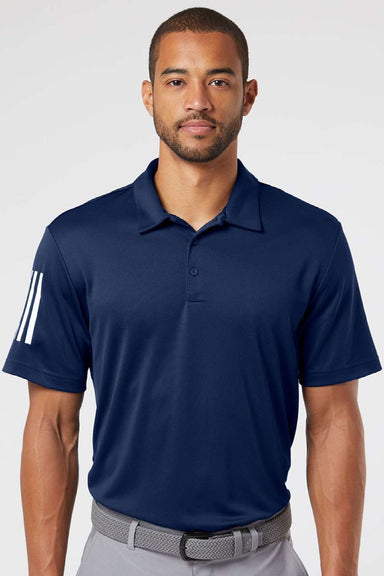 Adidas A480 Mens Floating 3 Stripes UPF 50+ Short Sleeve Polo Shirt Team Navy Blue Model Front