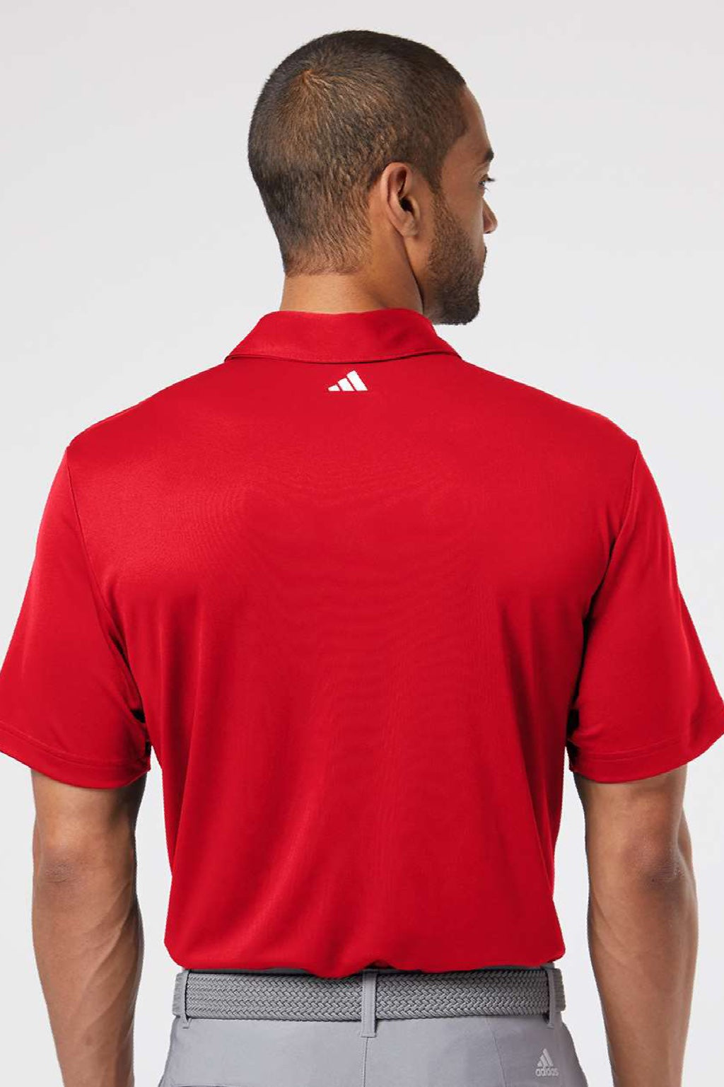 Adidas A480 Mens Floating 3 Stripes UPF 50+ Short Sleeve Polo Shirt Team Power Red Model Back