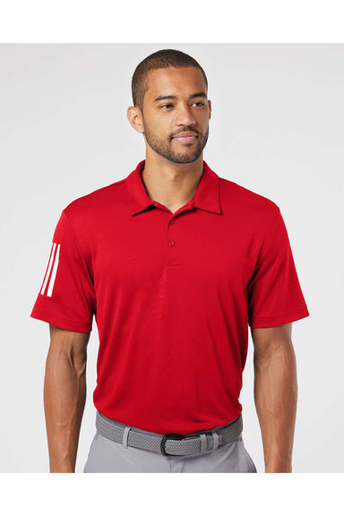 Adidas A480 Mens Floating 3 Stripes Polo Shirt Team Power Red/White Model Front