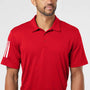 Adidas Mens Floating 3 Stripes UPF 50+ Short Sleeve Polo Shirt - Team Power Red/White - NEW
