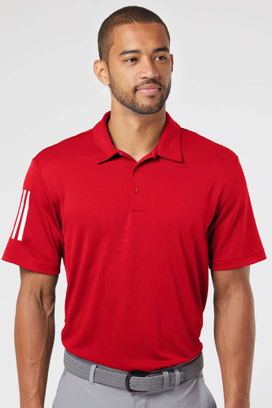 Adidas A480 Mens Floating 3 Stripes UPF 50+ Short Sleeve Polo Shirt Team Power Red Model Front