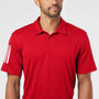 Adidas Mens Floating 3 Stripes UPF 50+ Short Sleeve Polo Shirt - Team Power Red - Closeout
