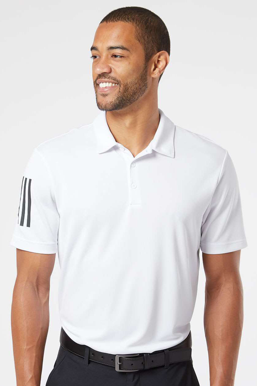 Adidas A480 Mens Floating 3 Stripes Polo Shirt White/Black Model Front