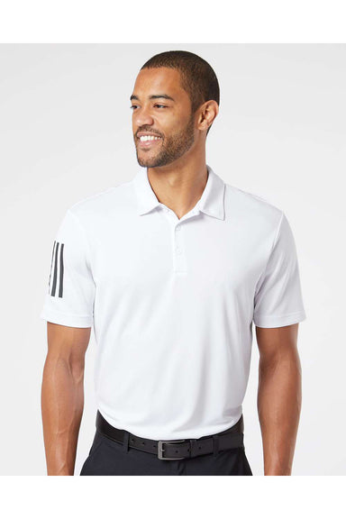 Adidas A480 Mens Floating 3 Stripes Polo Shirt White/Black Model Front