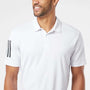 Adidas Mens Floating 3 Stripes UPF 50+ Short Sleeve Polo Shirt - White - Closeout