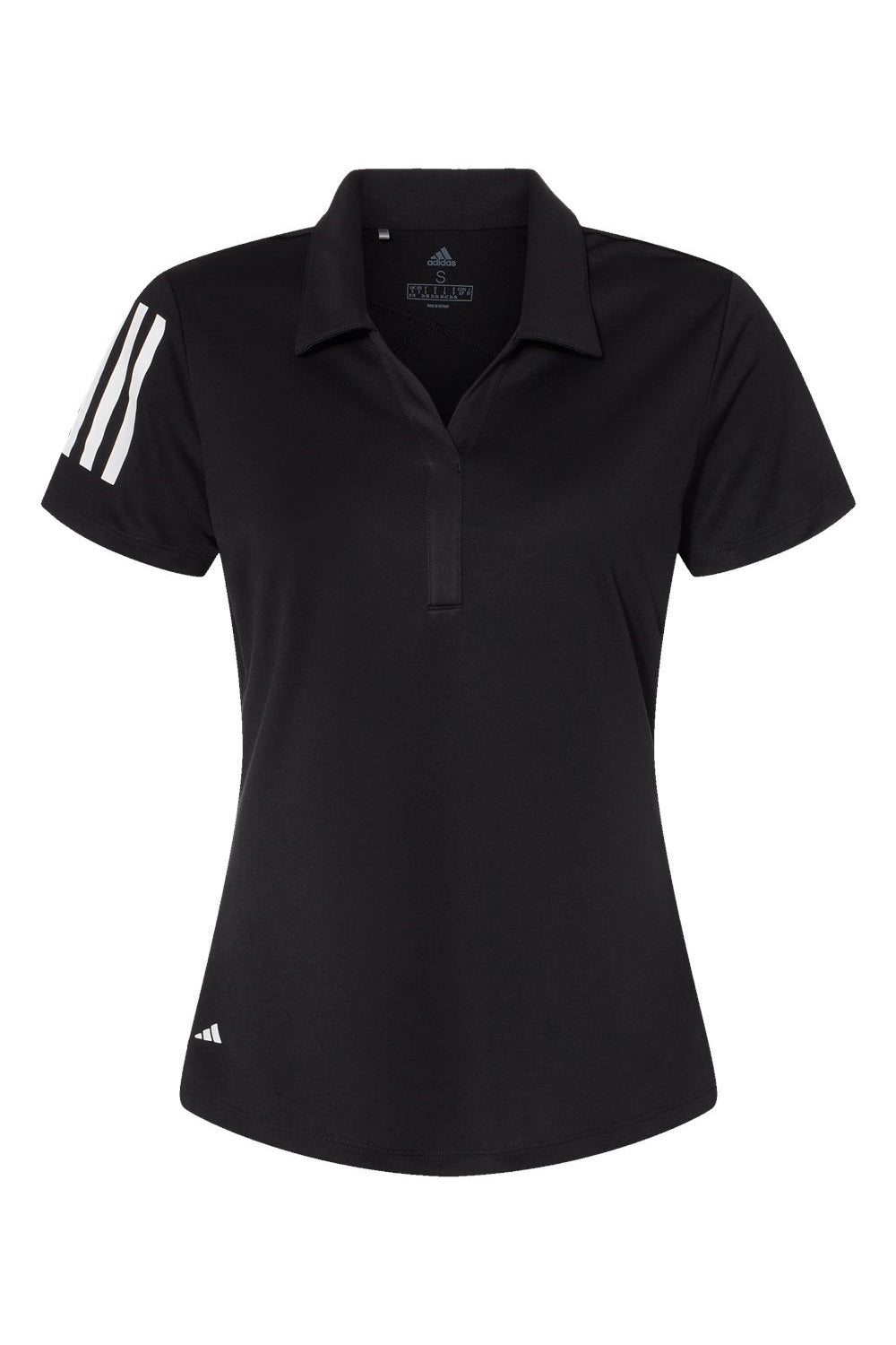 Adidas A481 Womens Floating 3 UPF 50+ Stripes Short Sleeve Polo Shirt Black Flat Front