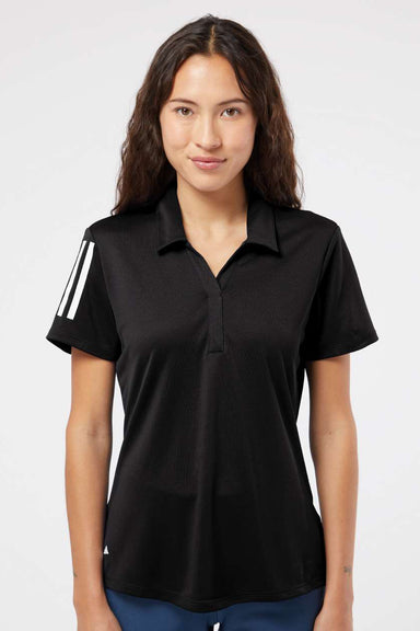 Adidas A481 Womens Floating 3 UPF 50+ Stripes Short Sleeve Polo Shirt Black Model Front