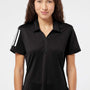 Adidas Womens Floating 3 UPF 50+ Stripes Short Sleeve Polo Shirt - Black - NEW