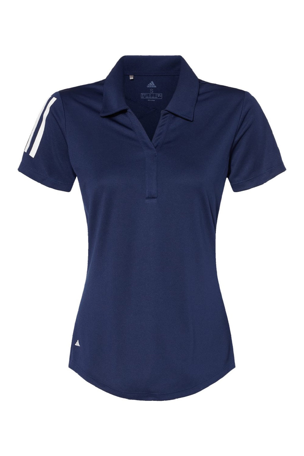 Adidas A481 Womens Floating 3 UPF 50+ Stripes Short Sleeve Polo Shirt Team Navy Blue Flat Front
