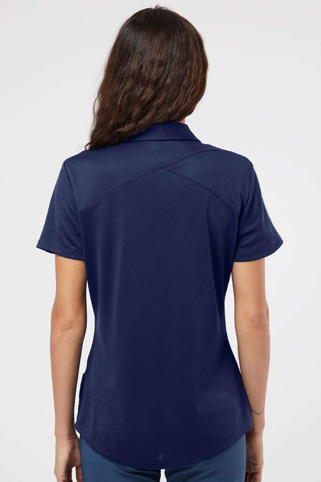 Adidas A481 Womens Floating 3 UPF 50+ Stripes Short Sleeve Polo Shirt Team Navy Blue Model Back