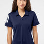 Adidas Womens Floating 3 UPF 50+ Stripes Short Sleeve Polo Shirt - Team Navy Blue/White - NEW