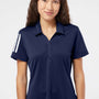Adidas Womens Floating 3 UPF 50+ Stripes Short Sleeve Polo Shirt - Team Navy Blue - Closeout