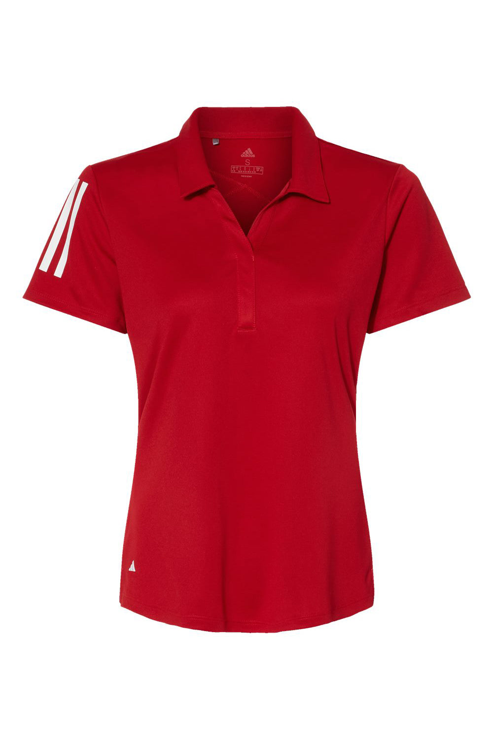 Adidas A481 Womens Floating 3 UPF 50+ Stripes Short Sleeve Polo Shirt Team Power Red/White Flat Front