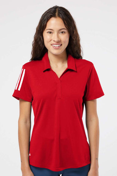 Adidas A481 Womens Floating 3 UPF 50+ Stripes Short Sleeve Polo Shirt Team Power Red Model Front