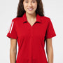 Adidas Womens Floating 3 UPF 50+ Stripes Short Sleeve Polo Shirt - Team Power Red - Closeout