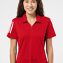 Adidas Womens Floating 3 UPF 50+ Stripes Short Sleeve Polo Shirt - Team Power Red/White - NEW