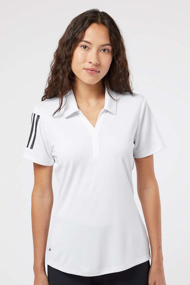 Adidas A481 Womens Floating 3 UPF 50+ Stripes Short Sleeve Polo Shirt White/Black Model Front