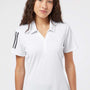 Adidas Womens Floating 3 UPF 50+ Stripes Short Sleeve Polo Shirt - White/Black - NEW