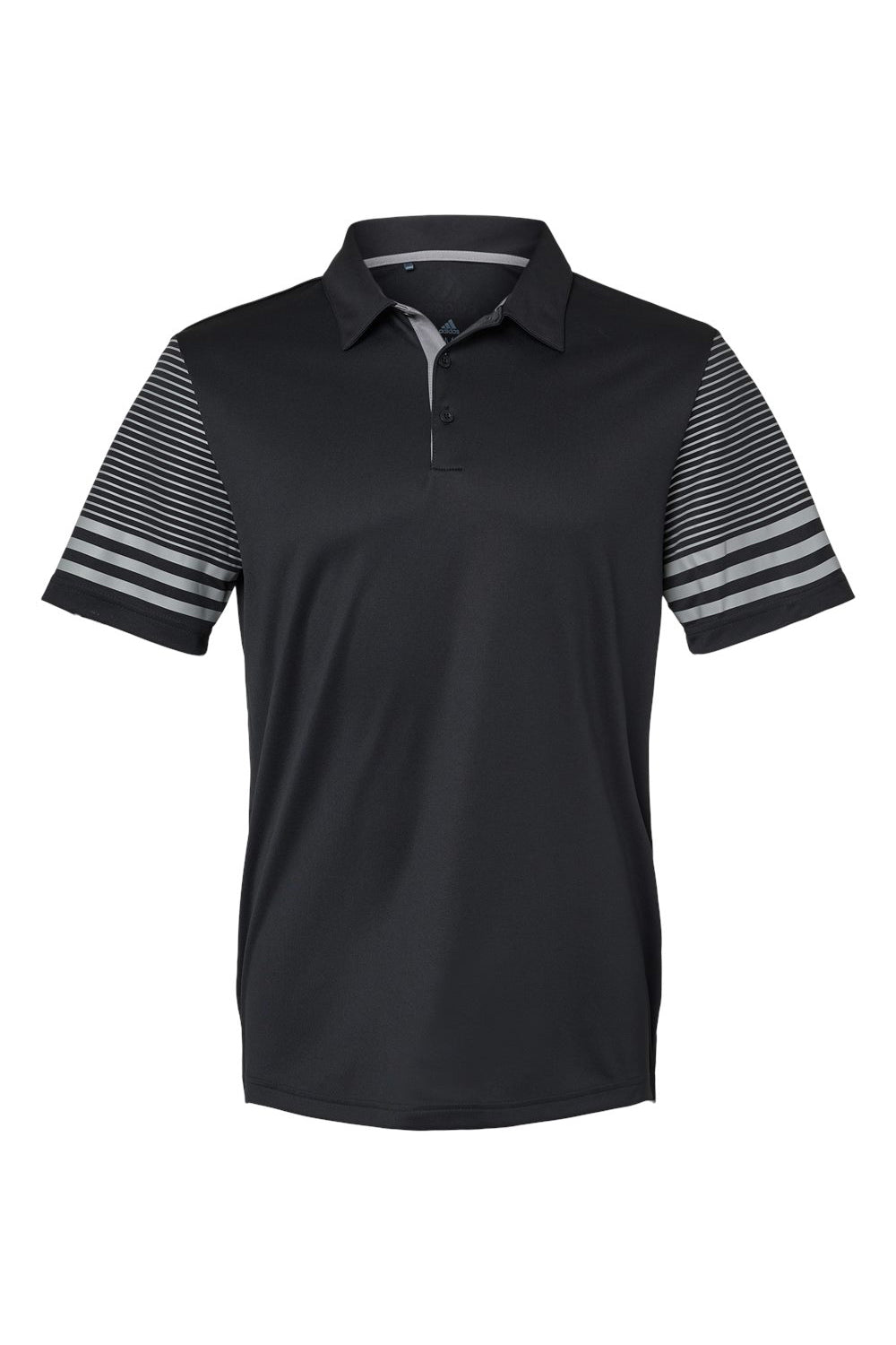 Adidas A490 Mens Striped Short Sleeve Polo Shirt Black/Grey Flat Front