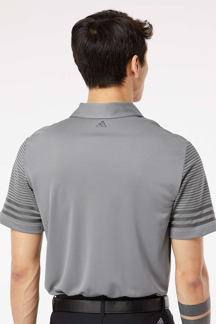 Adidas A490 Mens Striped Short Sleeve Polo Shirt Grey/Grey Model Back