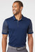 Adidas A490 Mens Striped Short Sleeve Polo Shirt Team Navy Blue/Grey Model Front