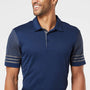 Adidas Mens Striped UPF 50+ Short Sleeve Polo Shirt - Team Navy Blue/Grey - NEW