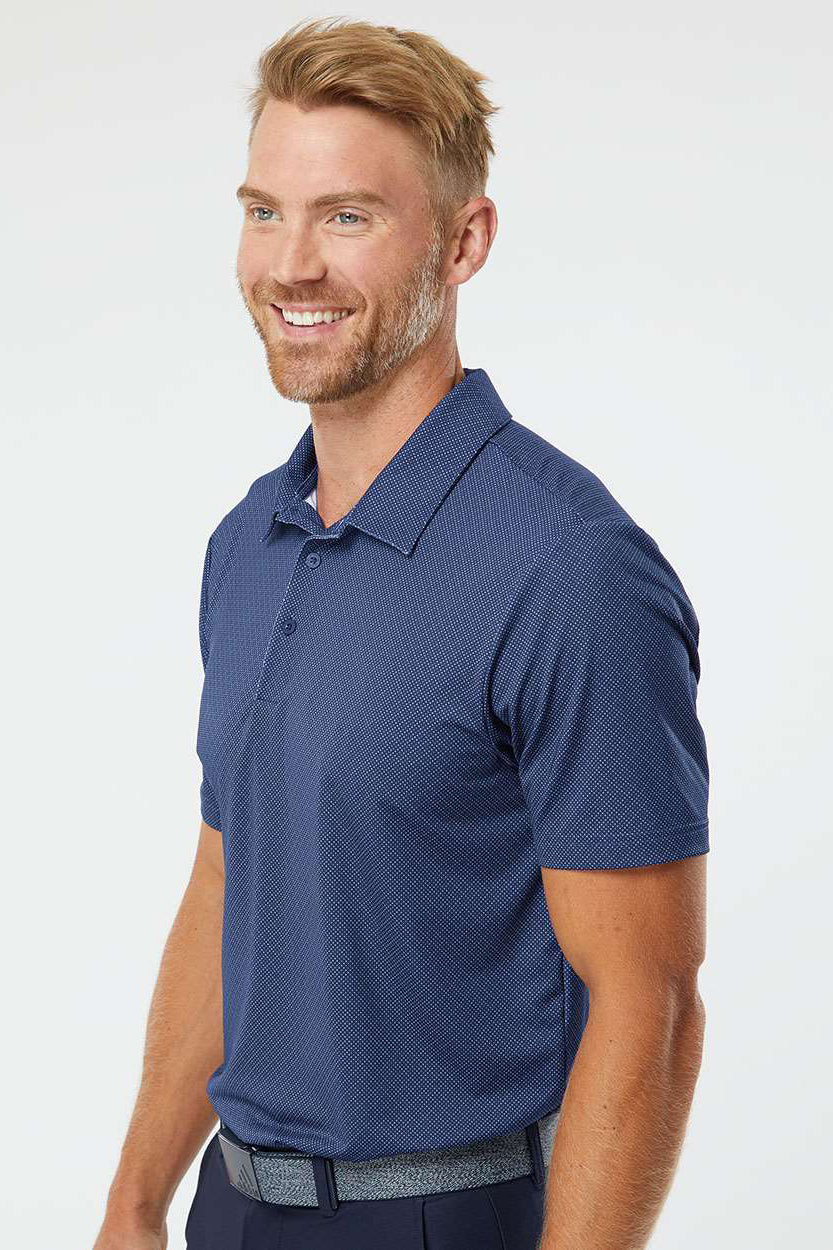 Adidas A498 Mens Diamond Dot Moisture Wicking Short Sleeve Polo Shirt Navy Blue/White/Grey Model Side