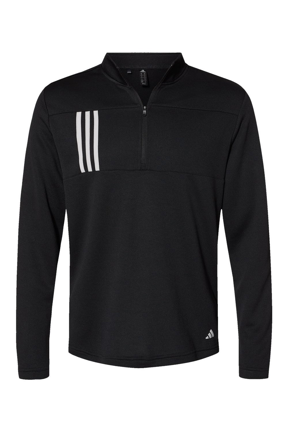 Adidas A482 Mens 3 Stripes Double Knit Moisture Wicking 1/4 Zip Sweatshirt Black Flat Front