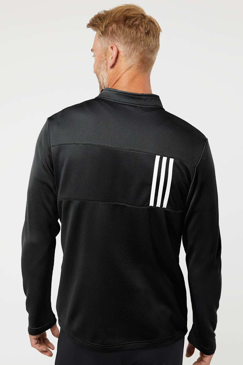 Adidas A482 Mens 3 Stripes Double Knit Moisture Wicking 1/4 Zip Sweatshirt Black Model Back