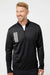 Adidas A482 Mens 3 Stripes Double Knit Moisture Wicking 1/4 Zip Sweatshirt Black Model Front