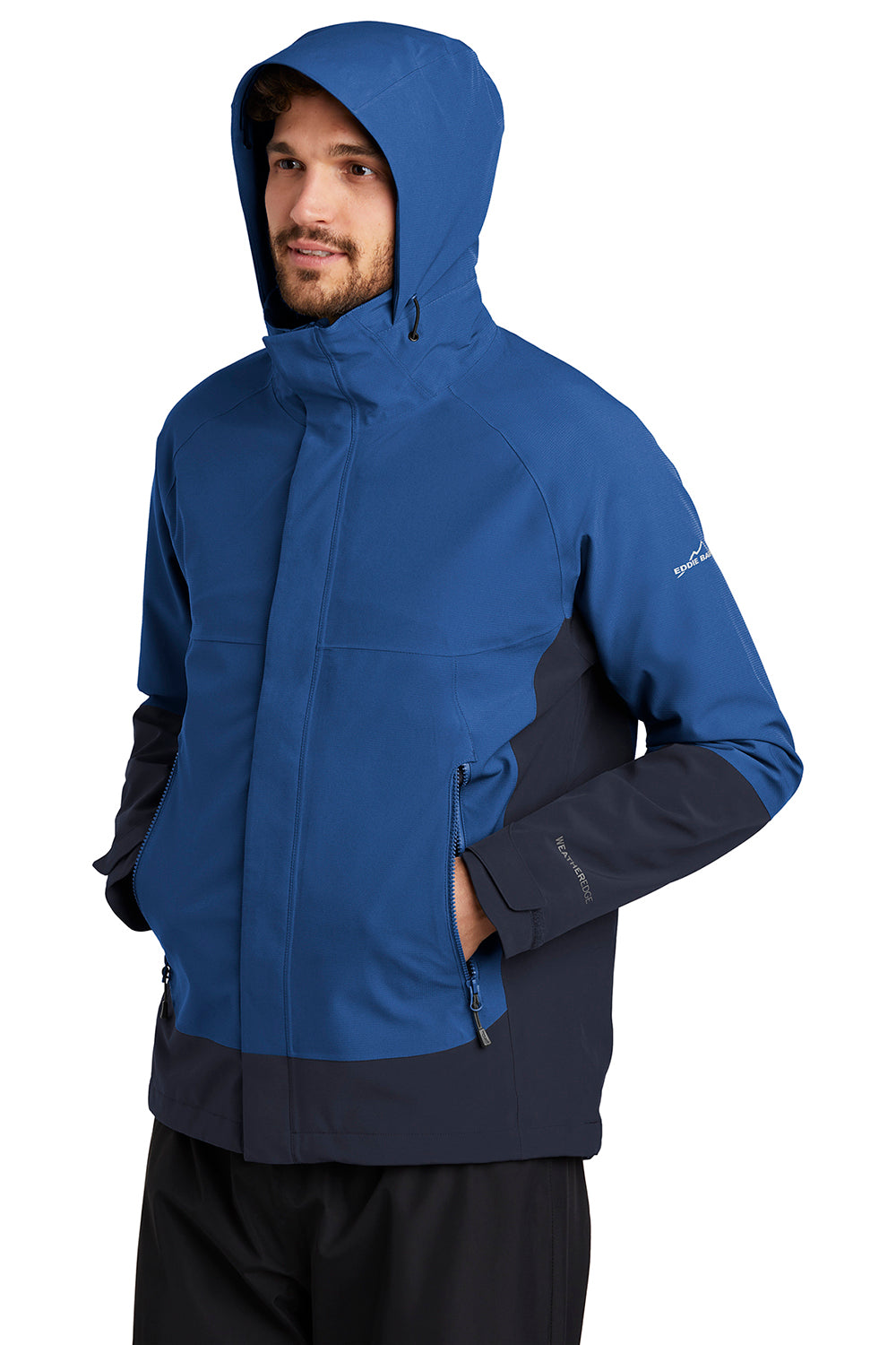 Eddie Bauer EB558 Mens WeatherEdge Waterproof Full Zip Hooded Jacket Cobalt Blue Model 3Q
