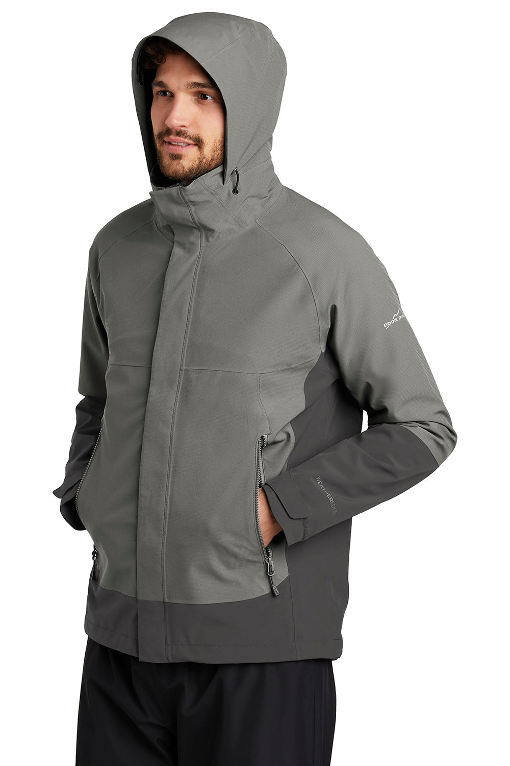 Eddie Bauer EB558 Mens WeatherEdge Waterproof Full Zip Hooded Jacket Metal Grey Model 3Q