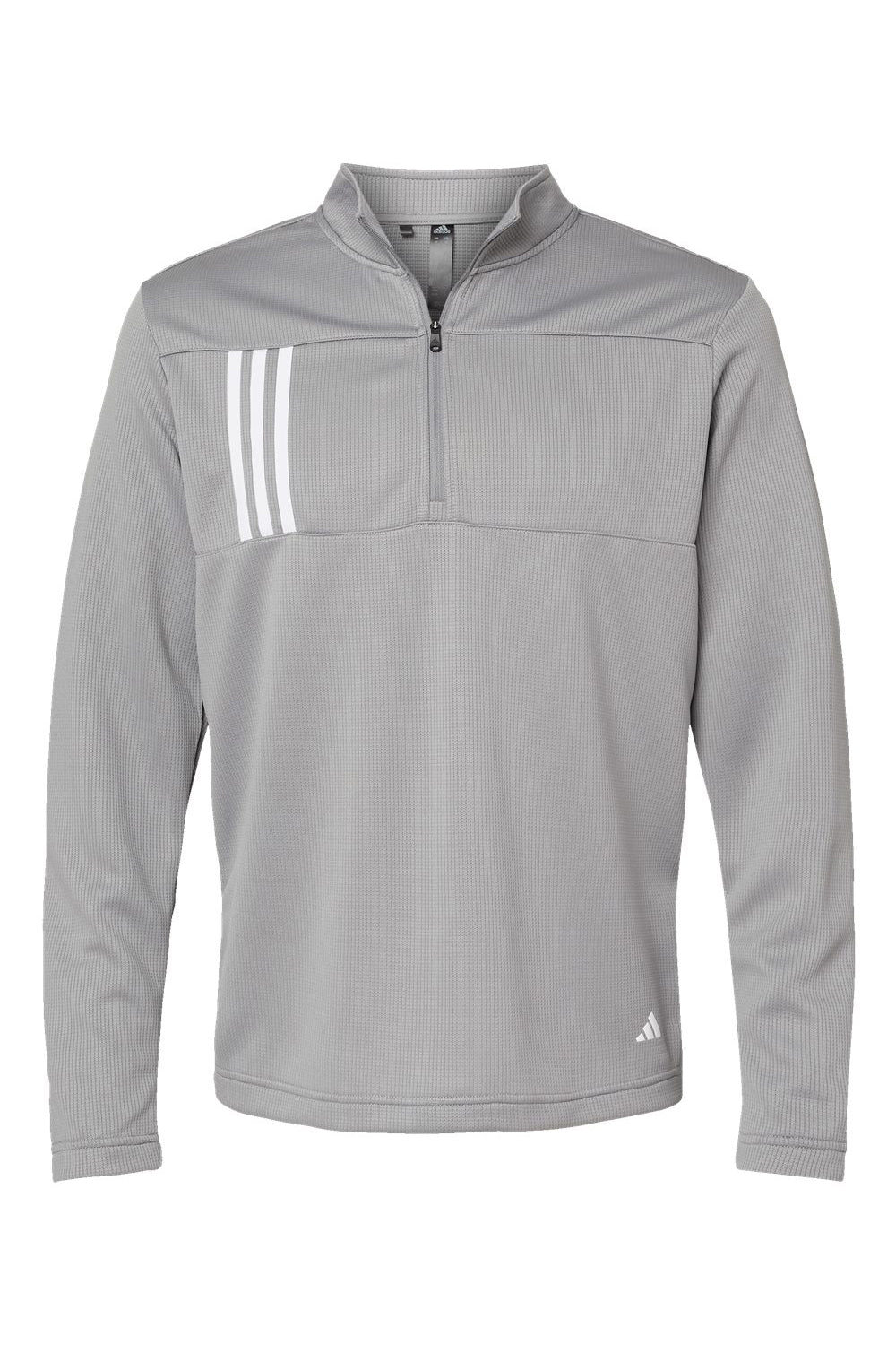 Adidas A482 Mens 3 Stripes Double Knit 1/4 Zip Pullover Grey/White Flat Front