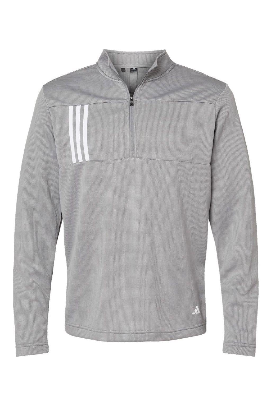 Adidas A482 Mens 3 Stripes Double Knit Moisture Wicking 1/4 Zip Sweatshirt Grey Flat Front