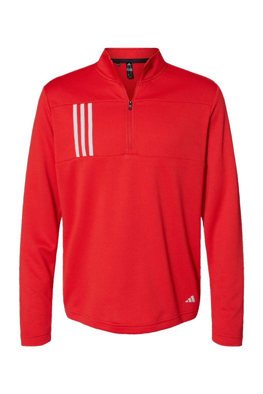Adidas A482 Mens 3 Stripes Double Knit Moisture Wicking 1/4 Zip Sweatshirt Team Collegiate Red Flat Front