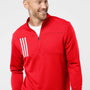 Adidas Mens 3 Stripes Double Knit Moisture Wicking 1/4 Zip Sweatshirt - Team Collegiate Red/Grey - NEW