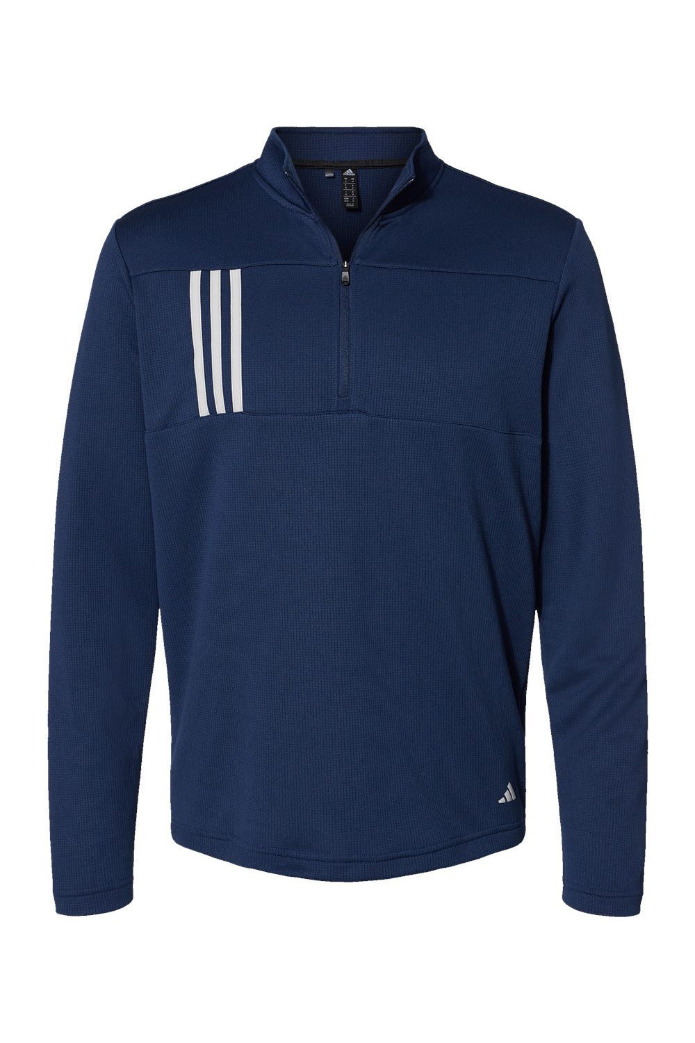 Adidas A482 Mens 3 Stripes Double Knit 1/4 Zip Pullover Team Navy Blue/Grey Flat Front