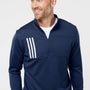 Adidas Mens 3 Stripes Double Knit Moisture Wicking 1/4 Zip Sweatshirt - Team Navy Blue