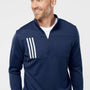 Adidas Mens 3 Stripes Double Knit Moisture Wicking 1/4 Zip Sweatshirt - Team Navy Blue/Grey - NEW