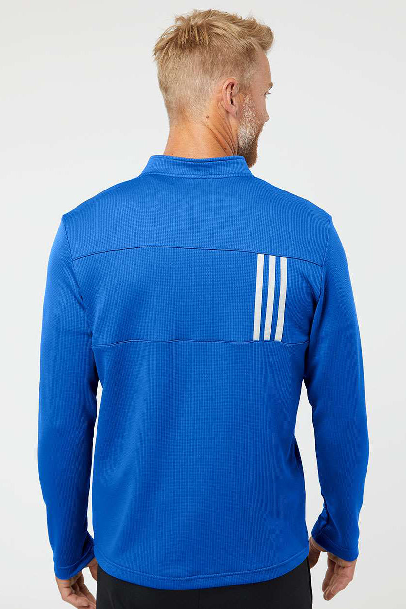 Adidas A482 Mens 3 Stripes Double Knit Moisture Wicking 1/4 Zip Sweatshirt Team Royal Blue/Grey Model Back