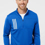 Adidas Mens 3 Stripes Double Knit Moisture Wicking 1/4 Zip Sweatshirt - Team Royal Blue/Grey - NEW