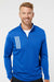 Adidas A482 Mens 3 Stripes Double Knit Moisture Wicking 1/4 Zip Sweatshirt Team Royal Blue Model Front