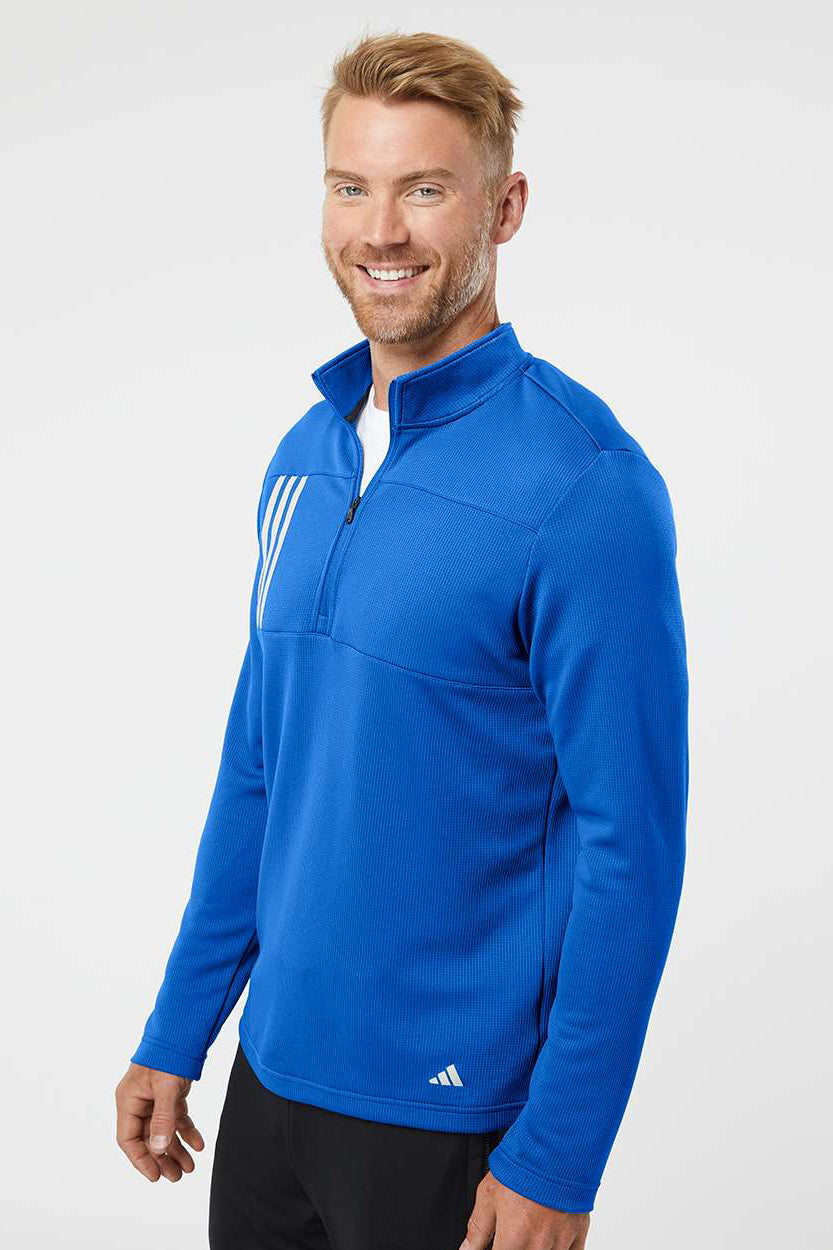Adidas A482 Mens 3 Stripes Double Knit 1/4 Zip Pullover Team Royal Blue/Grey Model Side
