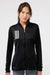 Adidas A483 Womens 3 Stripes Double Knit Moisture Wicking 1/4 Zip Sweatshirt w/ Pockets Black Model Front