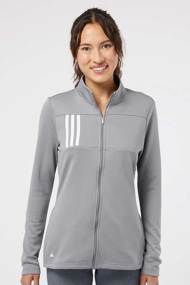 Adidas A483 Womens 3 Stripes Double Knit 1/4 Zip Pullover Grey/White Model Front
