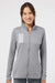 Adidas A483 Womens 3 Stripes Double Knit Moisture Wicking 1/4 Zip Sweatshirt w/ Pockets Grey Model Front
