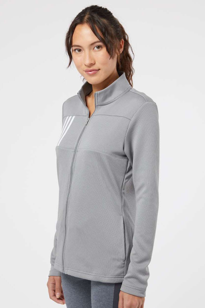 Adidas A483 Womens 3 Stripes Double Knit 1/4 Zip Pullover Grey/White Model Side
