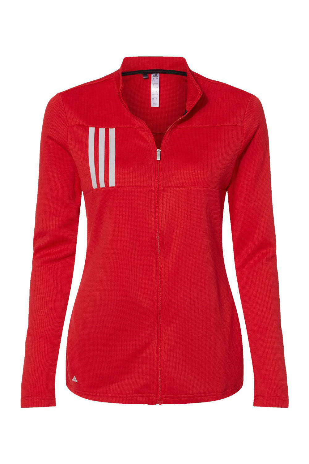 Adidas A483 Womens 3 Stripes Double Knit Moisture Wicking 1/4 Zip Sweatshirt Team Collegiate Red/Grey Flat Front