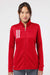 Adidas A483 Womens 3 Stripes Double Knit Moisture Wicking 1/4 Zip Sweatshirt w/ Pockets Team Collegiate Red Model Front